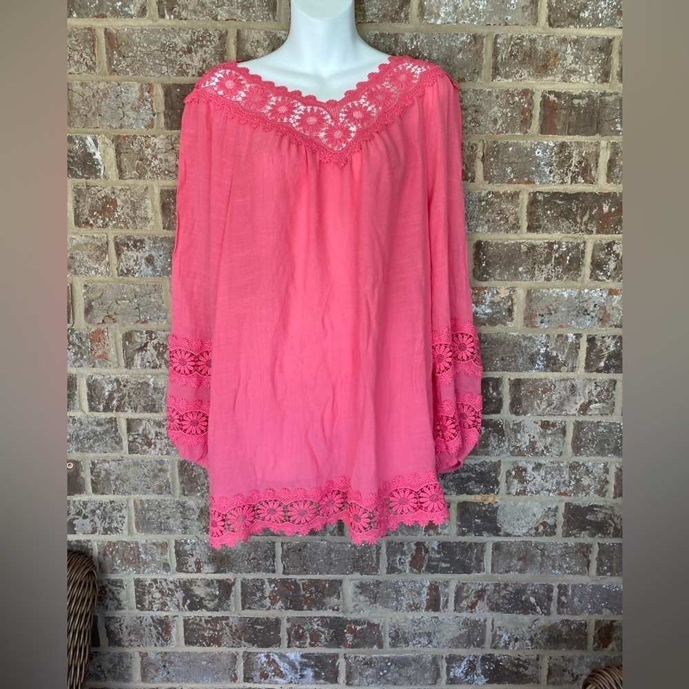 Indigo Soul Coral Tunic Size Large Lace flowers boho Runs big